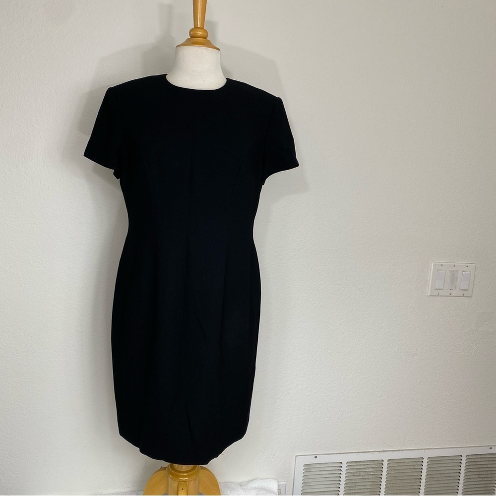 Preview Collection Black Short Sleeve Shift Dress Career Size 12P Classic Preppy